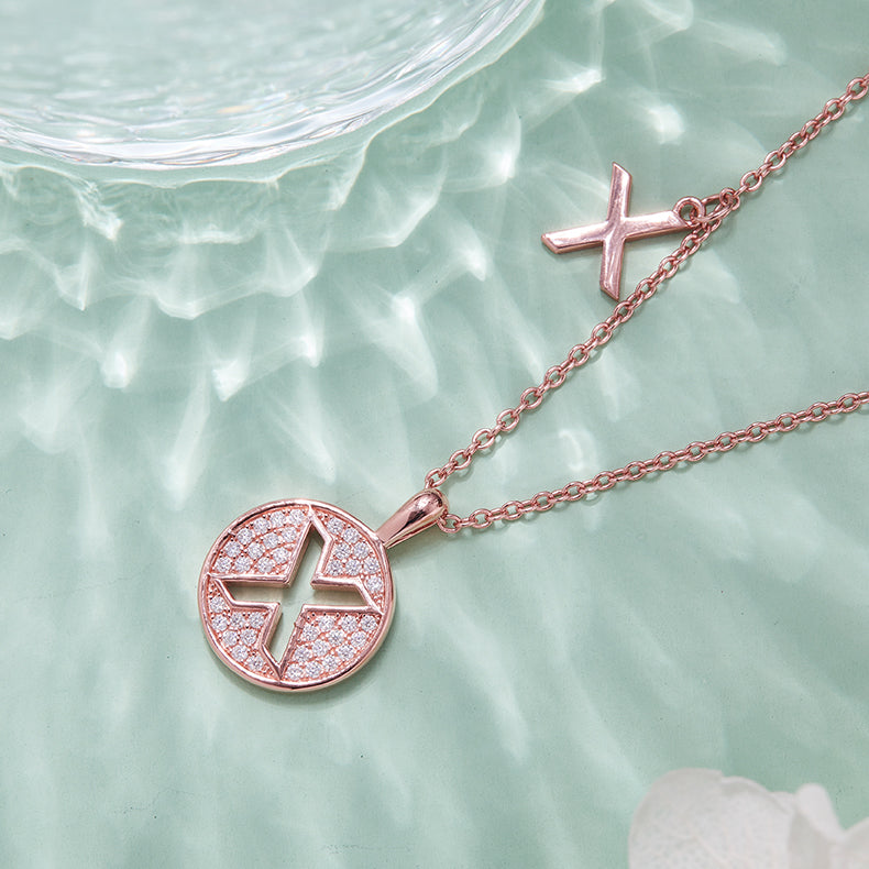 Luxury Initial Letter Necklace Pendant – X , S925 Silver Rose Gold Plated with Top-Quality Brilliant Moissanite