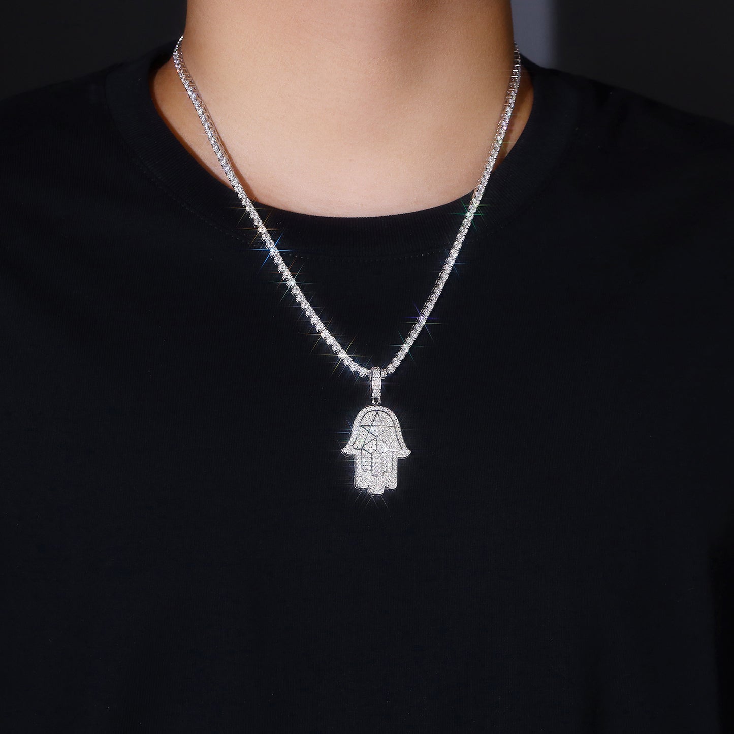Luxury Silver Necklace Set With Top-quality Moissanite, S925 Silver Electroplated With Platinum