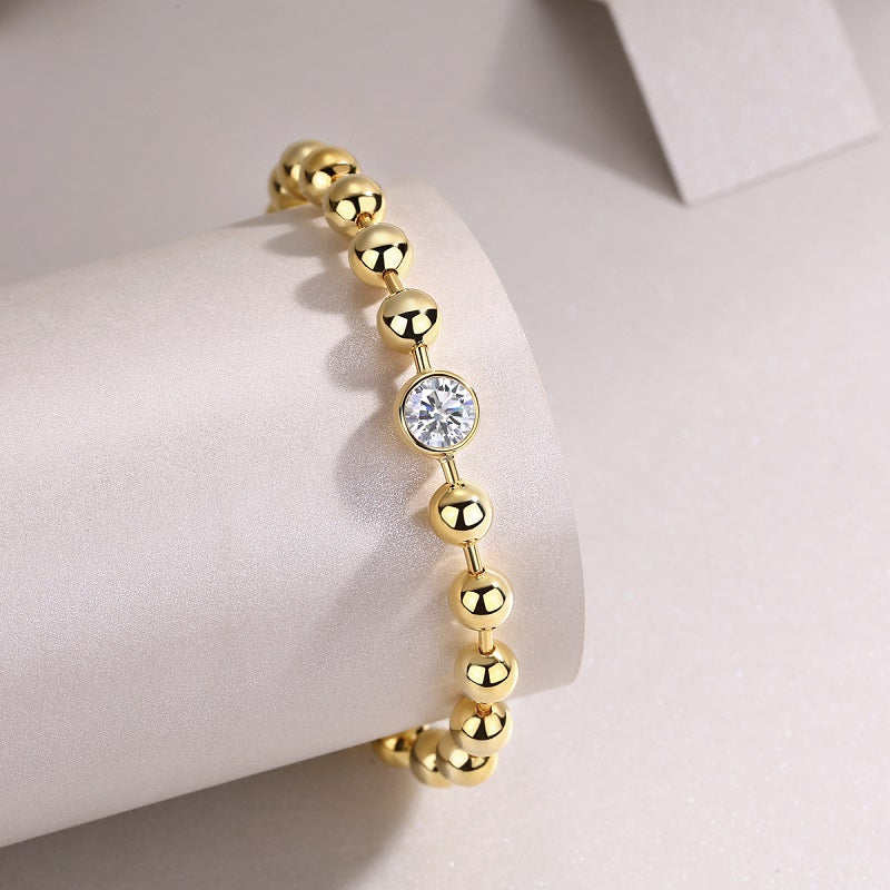 1-carat Luxury And Fashionable Light Luxury Trend Jewelry Silver Bracelet Set With Top-quality Moissanite, S925 Silver Electroplated With Gold