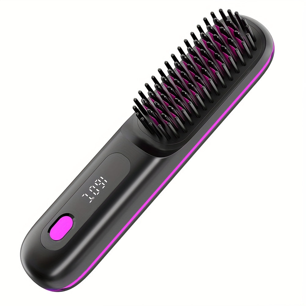 Cordless Hair Straightener Brush: Rapid Heating, USB Rechargeable Hot Comb for Women