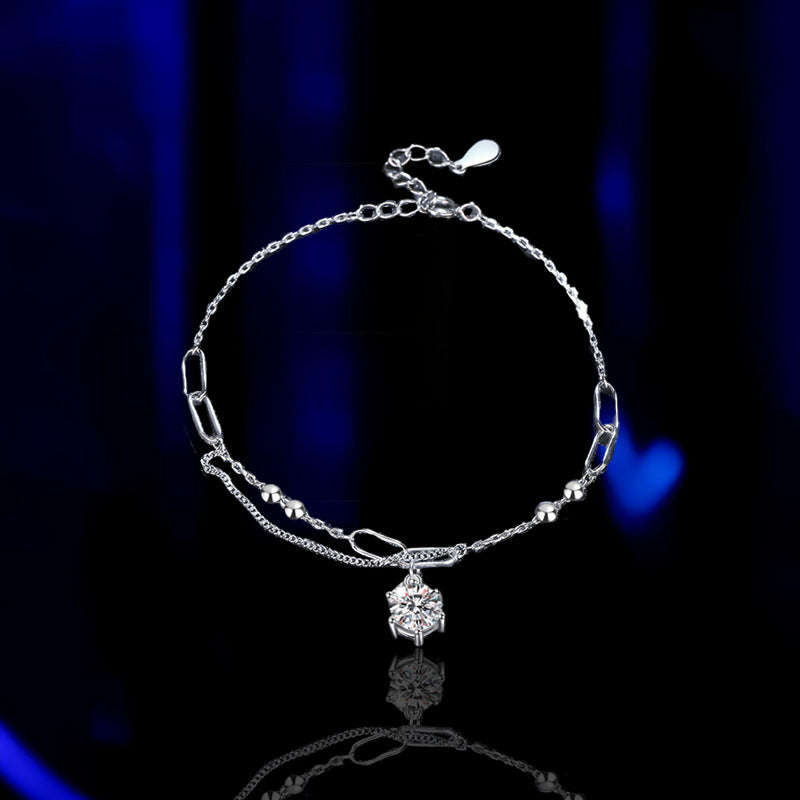S925 Sterling Silver Moissanite Link Chain Bracelet for Women