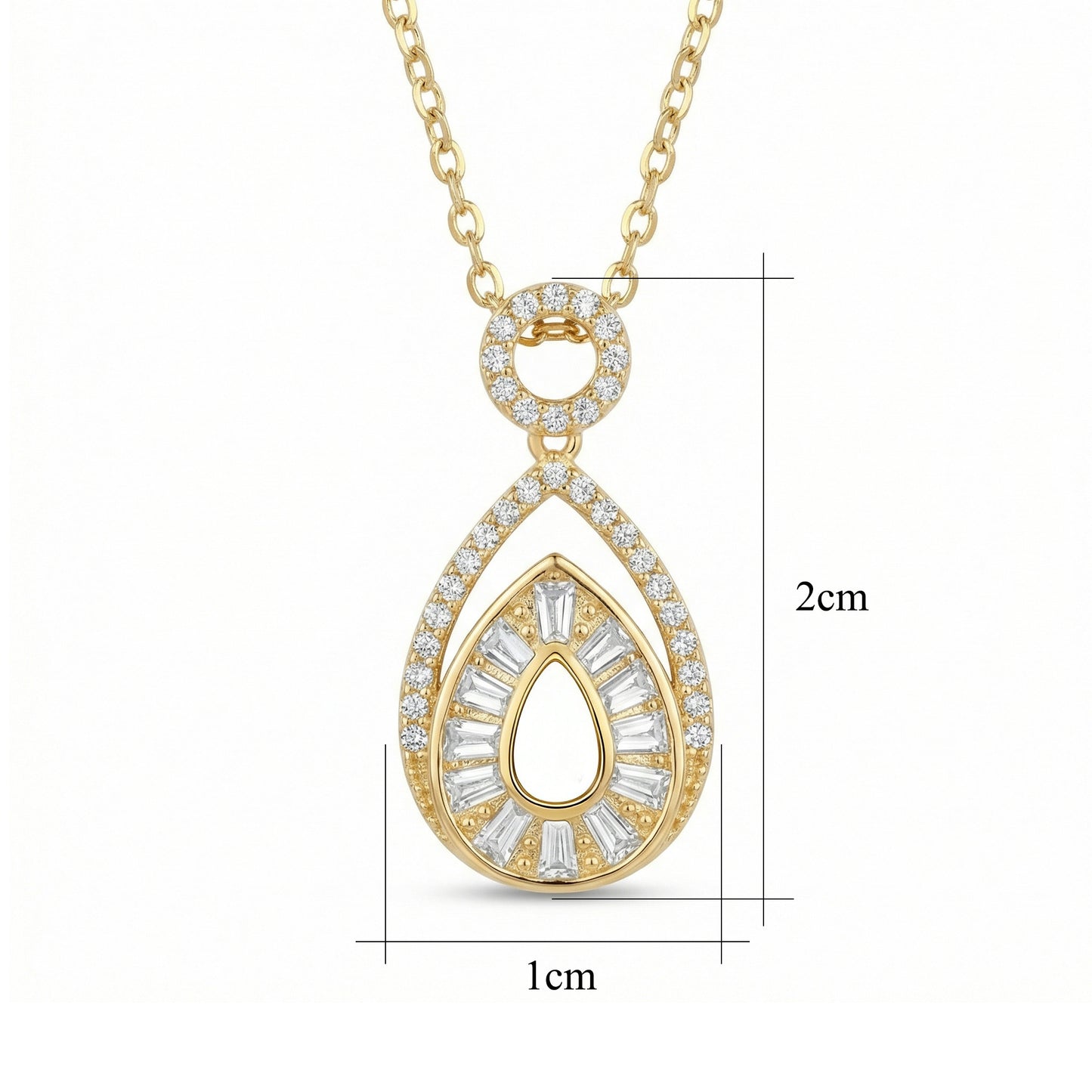 925 Sterling Silver Elegant Pear-Shaped Pendant Necklace with Marquise and Sunburst Baguette Accents