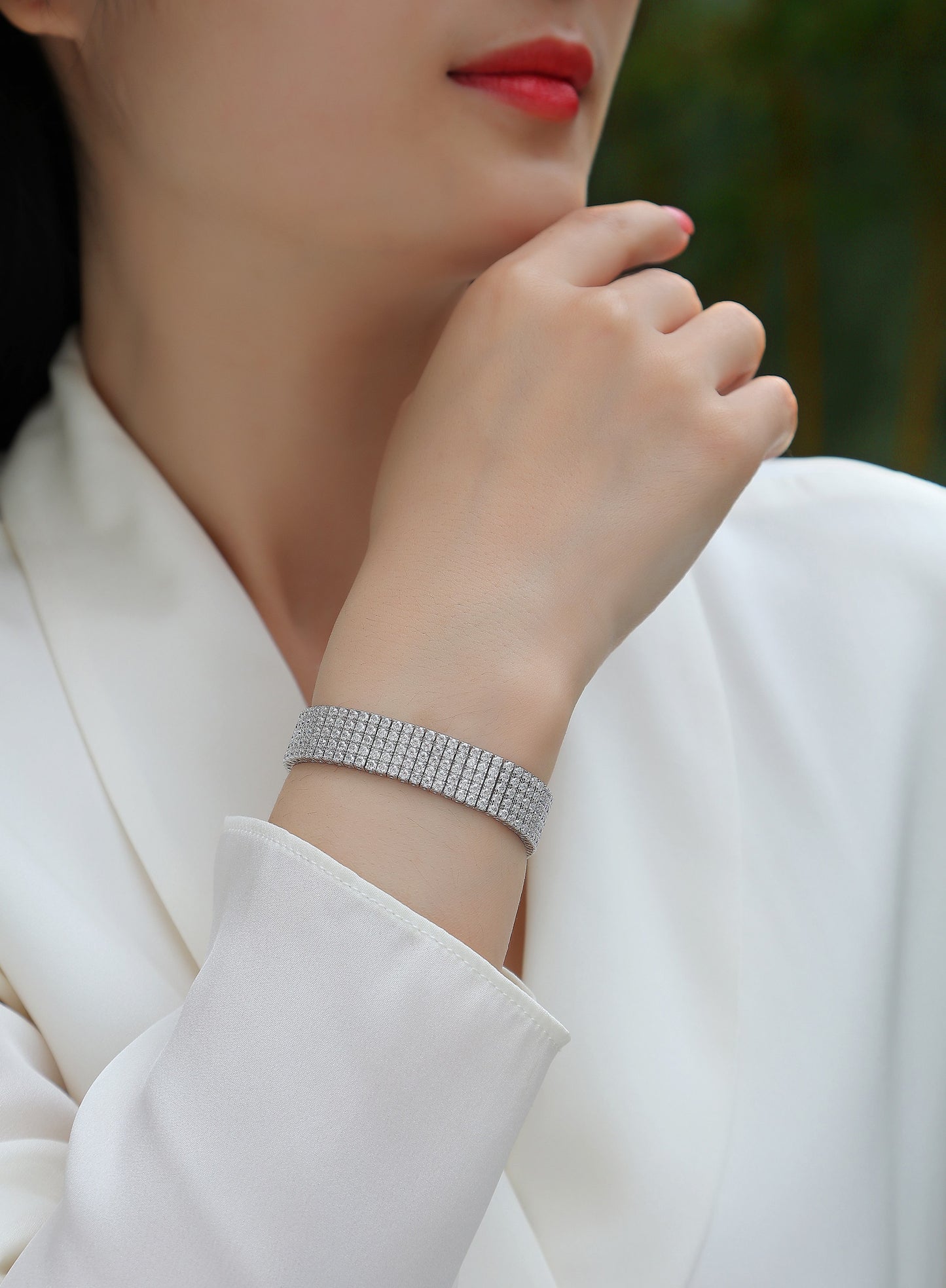 Shining And Simple - Luxury Silver Bracelet Set With Top-quality Moissanite, S925 Silver-plated Platinum