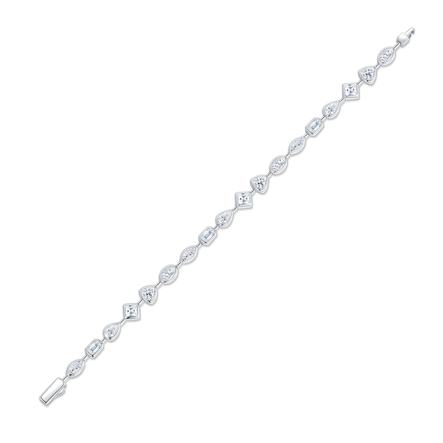Luxury Silver Bracelet Featuring Top-quality Moissanite, Made Of S925 Silver Electroplated With Platinum.