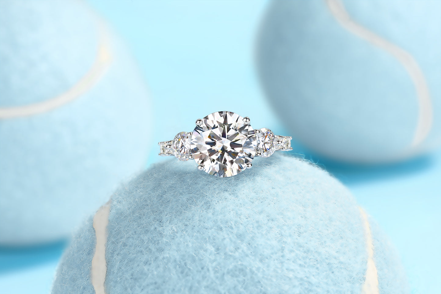 Three-diamond Shining - Luxury Silver Ring Set With Top-quality 5-carat Moissanite D Color VVS, S925 Silver And Platinum-plated Diamond Ring