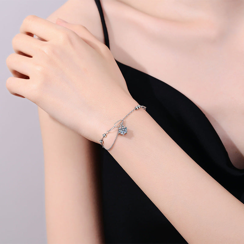 S925 Sterling Silver Moissanite Link Chain Bracelet for Women