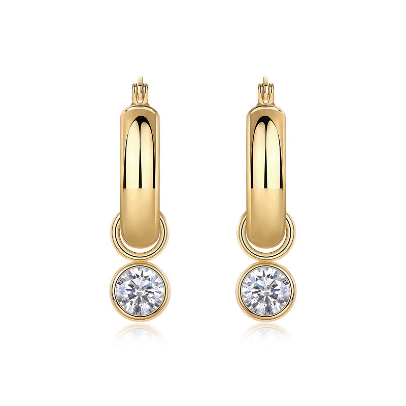 Round Shadow - Luxury Stud Earrings Set With Top-quality Moissanite, S925 Silver Plated With Gold