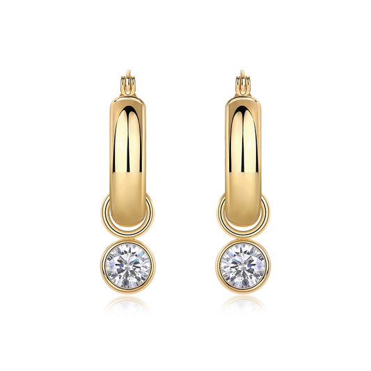 Round Shadow - Luxury Stud Earrings Set With Top-quality Moissanite, S925 Silver Plated With Gold