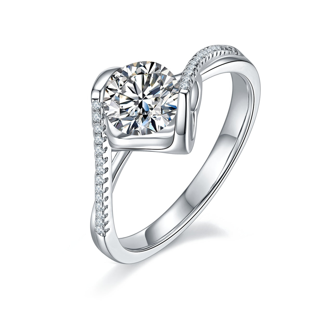 1-carat Silver Ring Featuring A Top-quality Moissanite D Color VVS , Crafted From S925 Silver With A Platinum-plated Finish