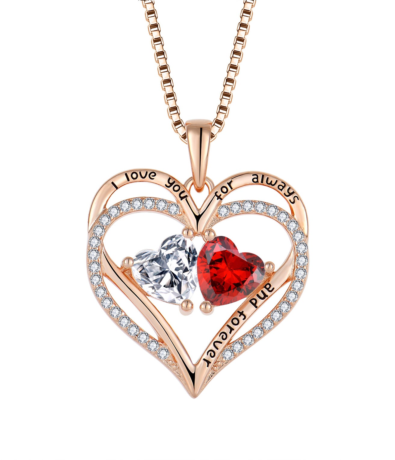 S925 Silver Double Love Necklace With Rhinestones  Heart-shaped Necklace