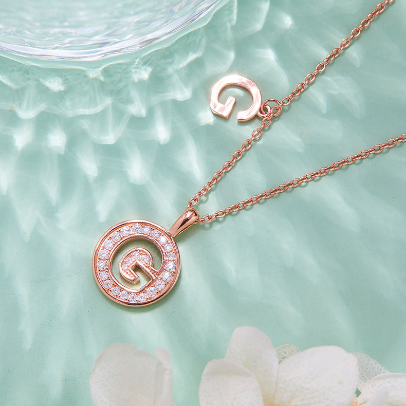 Luxury Initial Letter Necklace Pendant – G , S925 Silver Rose Gold Plated with Top-Quality Brilliant Moissanite
