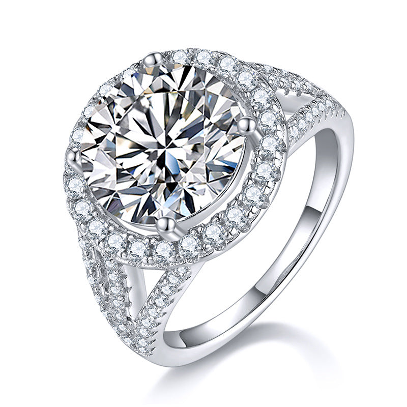 5-carat Luxury Silver Ring Set With Top-quality Moissanite D Color VVS , S925 Silver Plated With Platinum