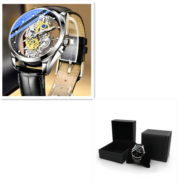Luxurious Gold Plated Skeleton Quartz Watch for Men
