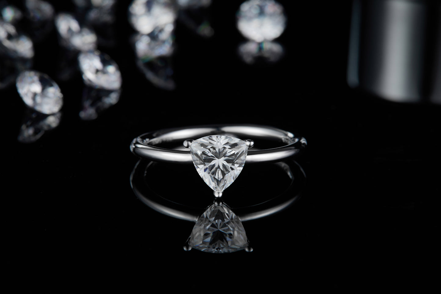 Luxury Silver Ring Triangular Moissanite Set With Top-quality Moissanite D Color VVS , S925 Silver Electroplated With Platinum