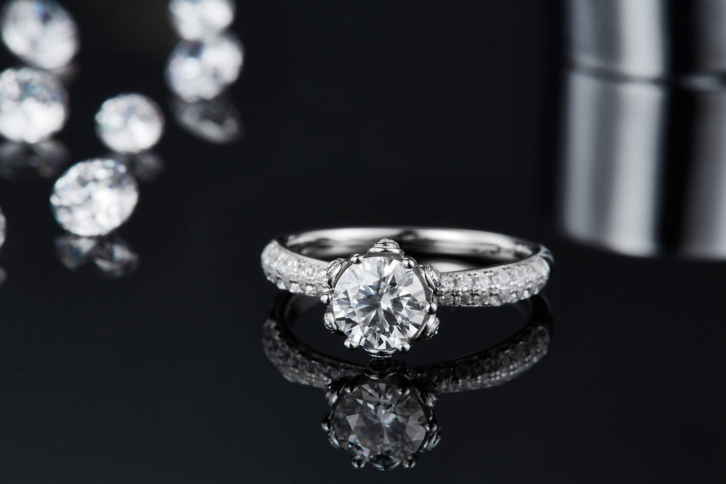 1-carat Luxury And Fashionable Light Luxury Jewelry Silver Ring Set With Top-quality Moissanite, S925 Silver Plated Platinum