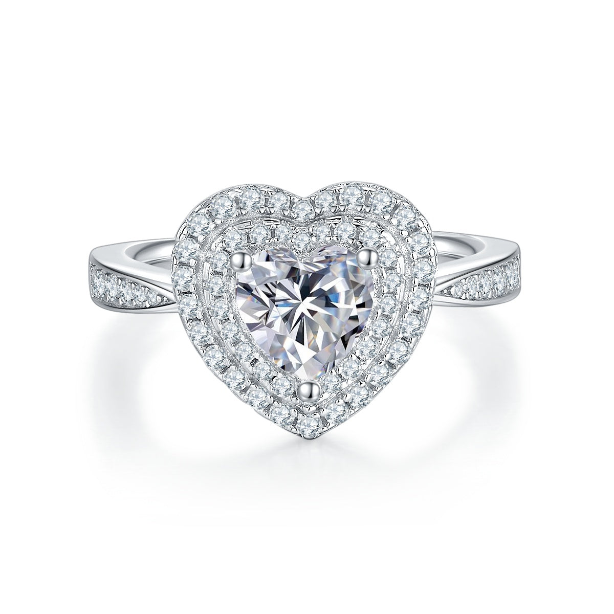 Luxury Silver Ring Heart-shaped Moissanite Set With Top-quality Moissanite , S925 Silver-plated Platinum