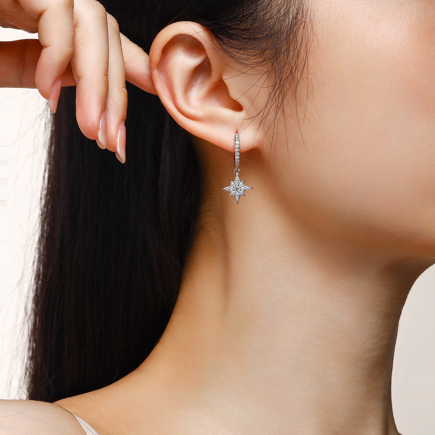 S925 Sterling Silver Moissanite Star and Moon Earrings Set, Platinum-Plated Studs