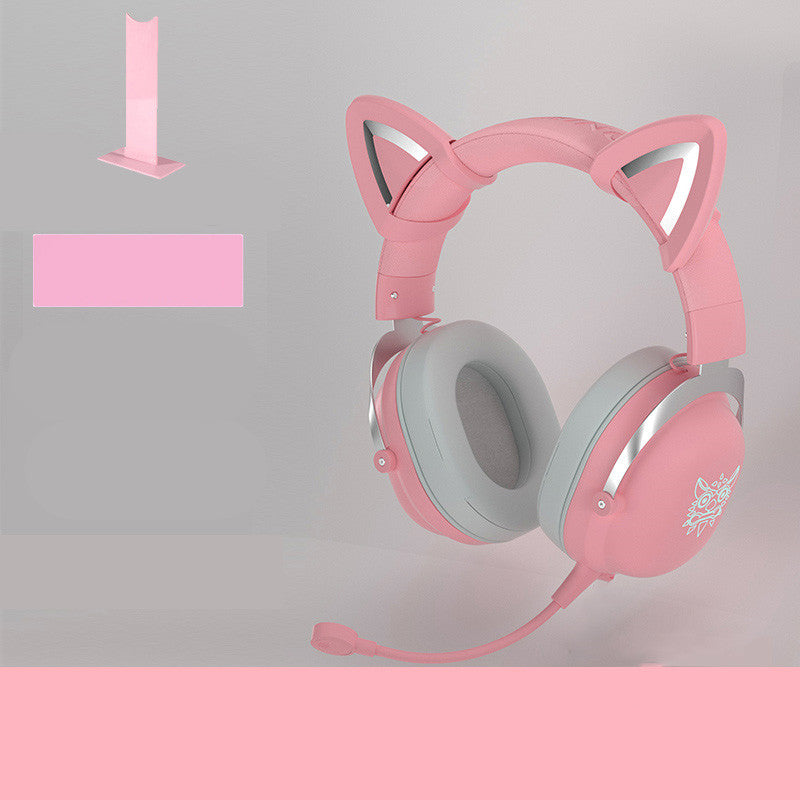 Casque de jeu RGB à réduction de bruit avec microphone et oreilles de chat amovibles.
