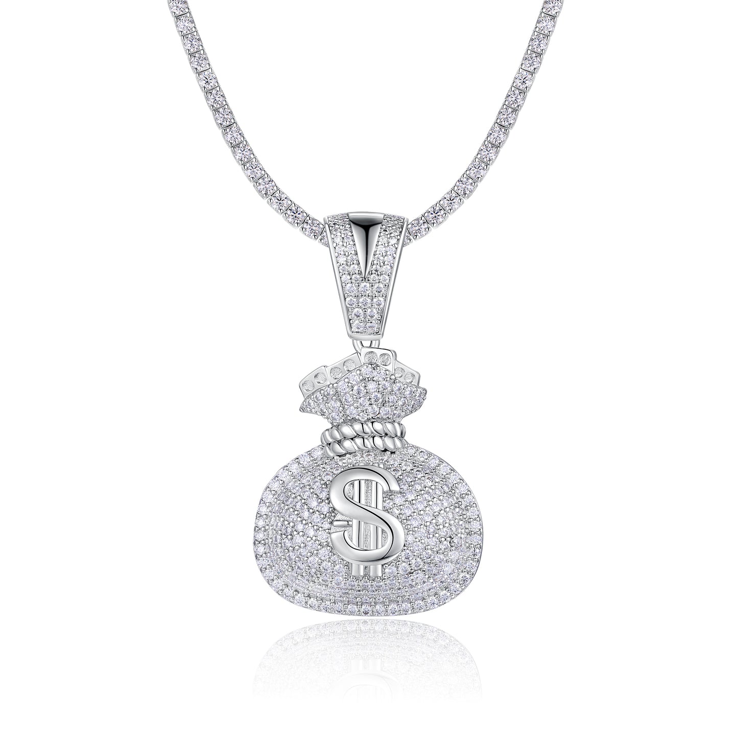 Luxury Silver Necklace Set With Top-quality Moissanite,  S925 Silver Electroplated With Platinum
