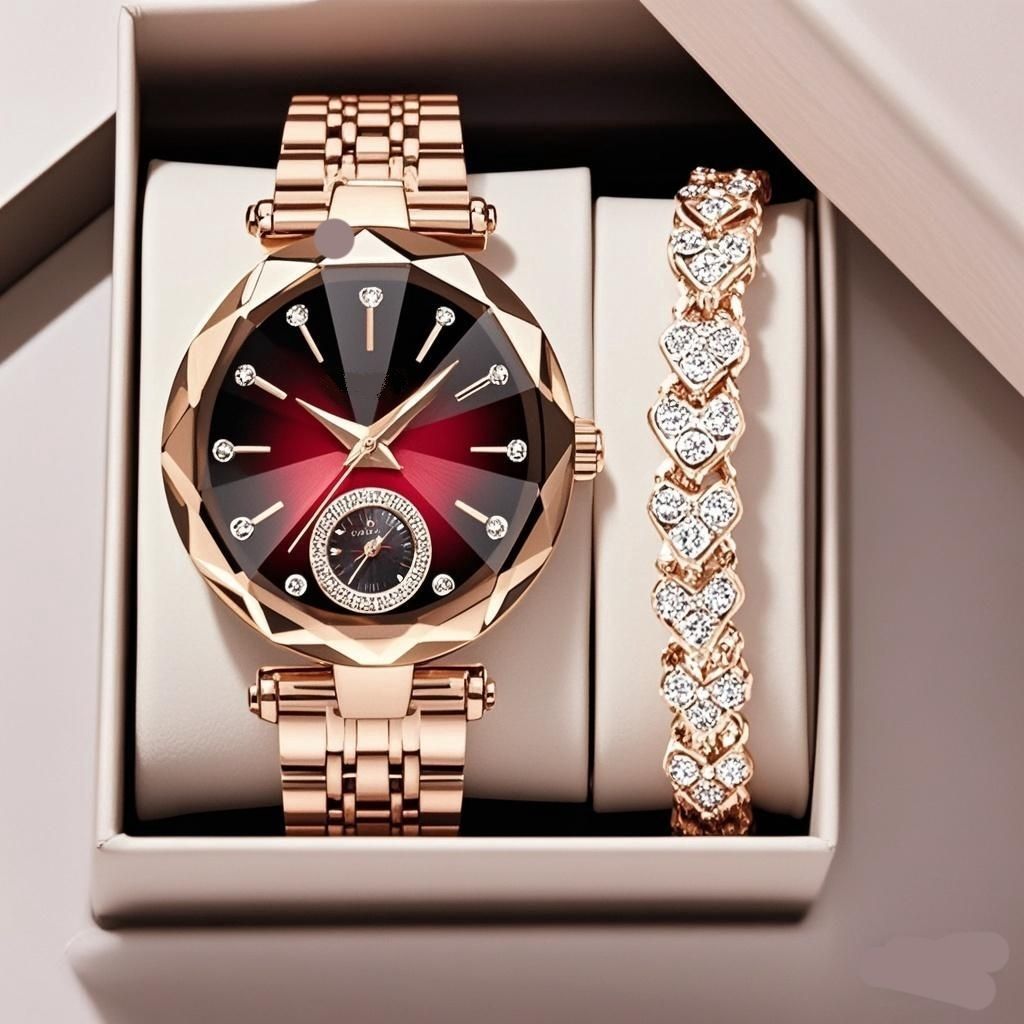 Luxury Diamond-Cut Ladies Watch: Rose Gold Stainless Steel, Multi-Color Dial Options & Waterproof