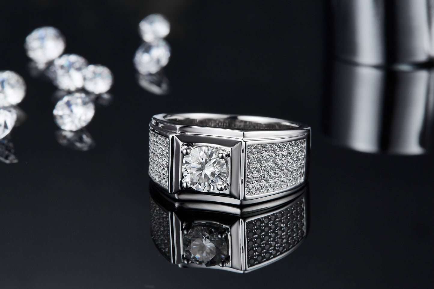 1-Carat D Color VVS Moissanite Ring – Luxury S925 Sterling Silver Platinum-Plated Men’s Ring