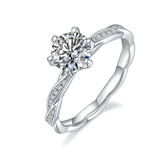 1-carat Luxury  Silver Ring Set With Top-quality Moissanite, S925 Silver Plated Platinum