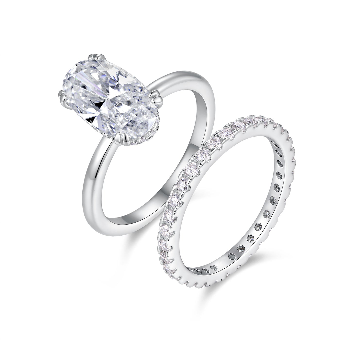 Egg-shaped Moissanite Double Rings Set With Top-quality Moissanite D Color VVS,  Luxury Silver Ring S925 Silver Plated With Platinum