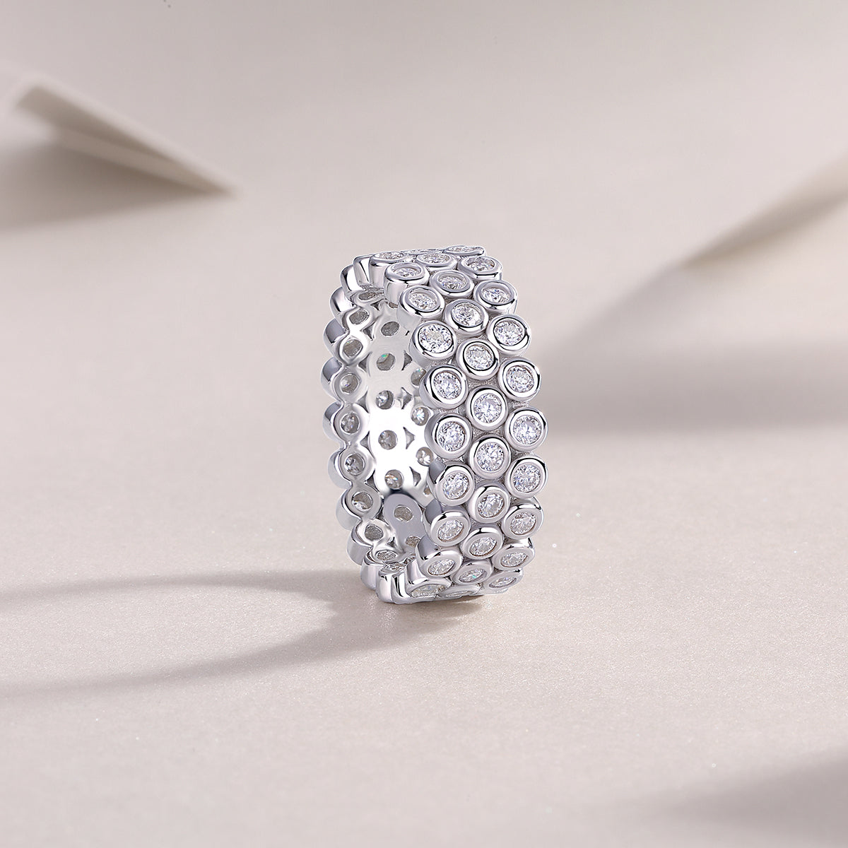 Luxury Silver Ring Set With Top-quality Moissanite, S925 Silver Plated With Platinum