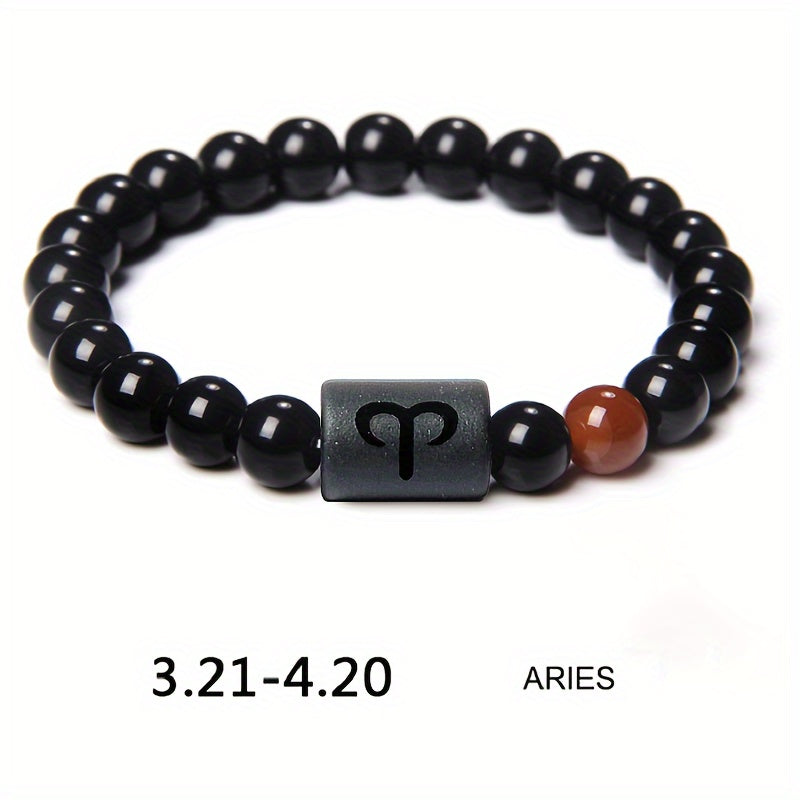 Unisex 12 Constellation Natural Black Obsidian Beaded Bracelets