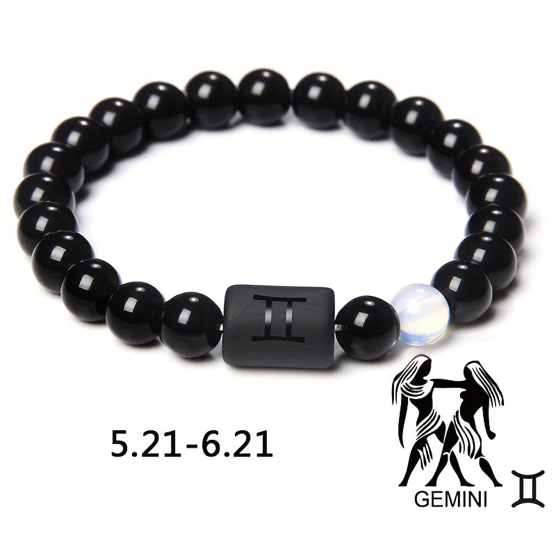 Unisex 12 Constellation Natural Black Obsidian Beaded Bracelets