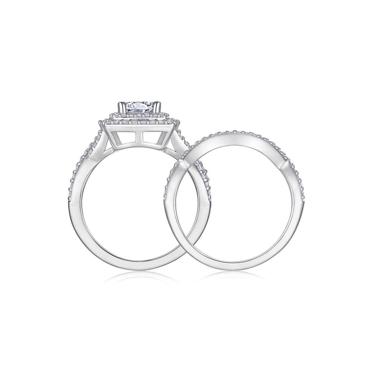 1-carat Moissanite Double Rings Set With Top-quality Moissanite Luxury, Fashionable And Light Luxury Jewelry Silver Ring S925 Silver Plated Platinum