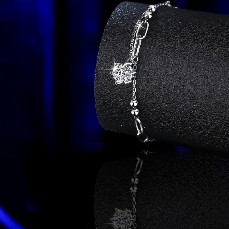 S925 Sterling Silver Moissanite Link Chain Bracelet for Women