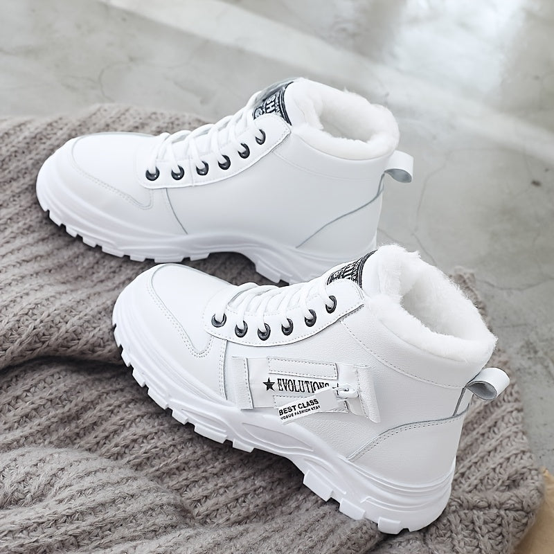 Women'S Winter High-Top Boots - Warm Fleece-Lined Ankle Boots with Thick Sole, Lace-Up Casual Style