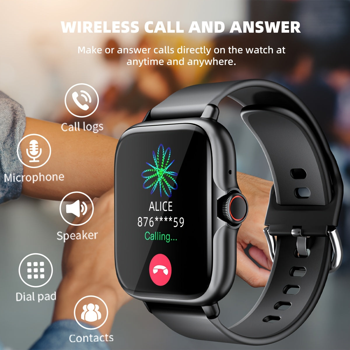 1.83'' HD Full Touch Screen Smart Watch | Bluetooth Call Answering | Sports Pedometer & Health Monitoring | Alloy Body, Silicone Strap | Compatible with iPhone/Android Phones
