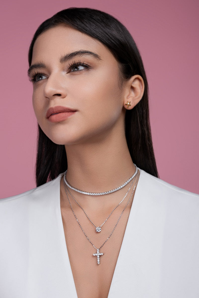 Luxury Collar Chain Necklace Pendant, S925 Silver Electroplated With Platinum, With Top-quality Moissanite D Color VVS1