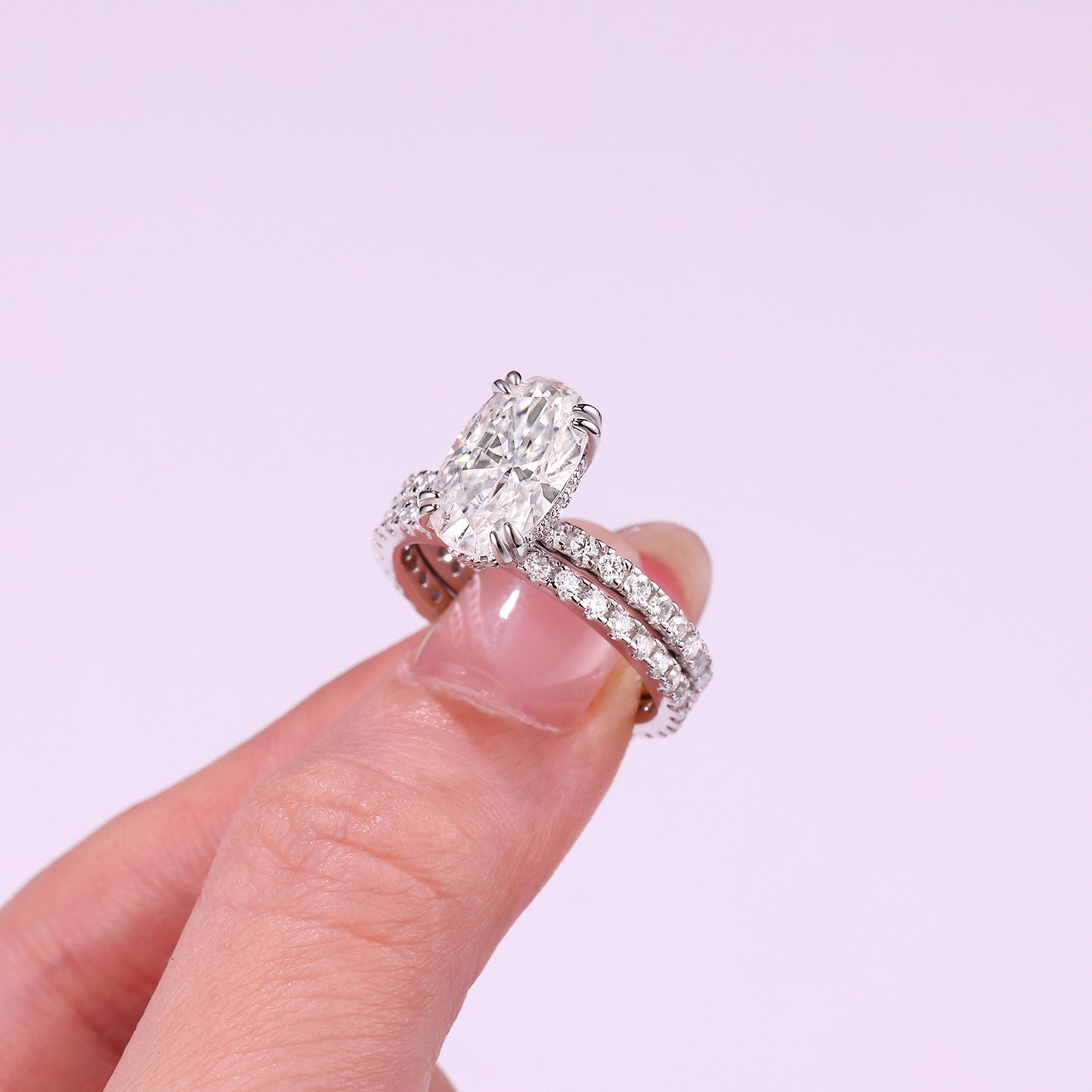 Egg-shaped Moissanite Double Rings Set With Top-quality Moissanite ,  Luxury Silver Ring S925 Silver Plated With Platinum