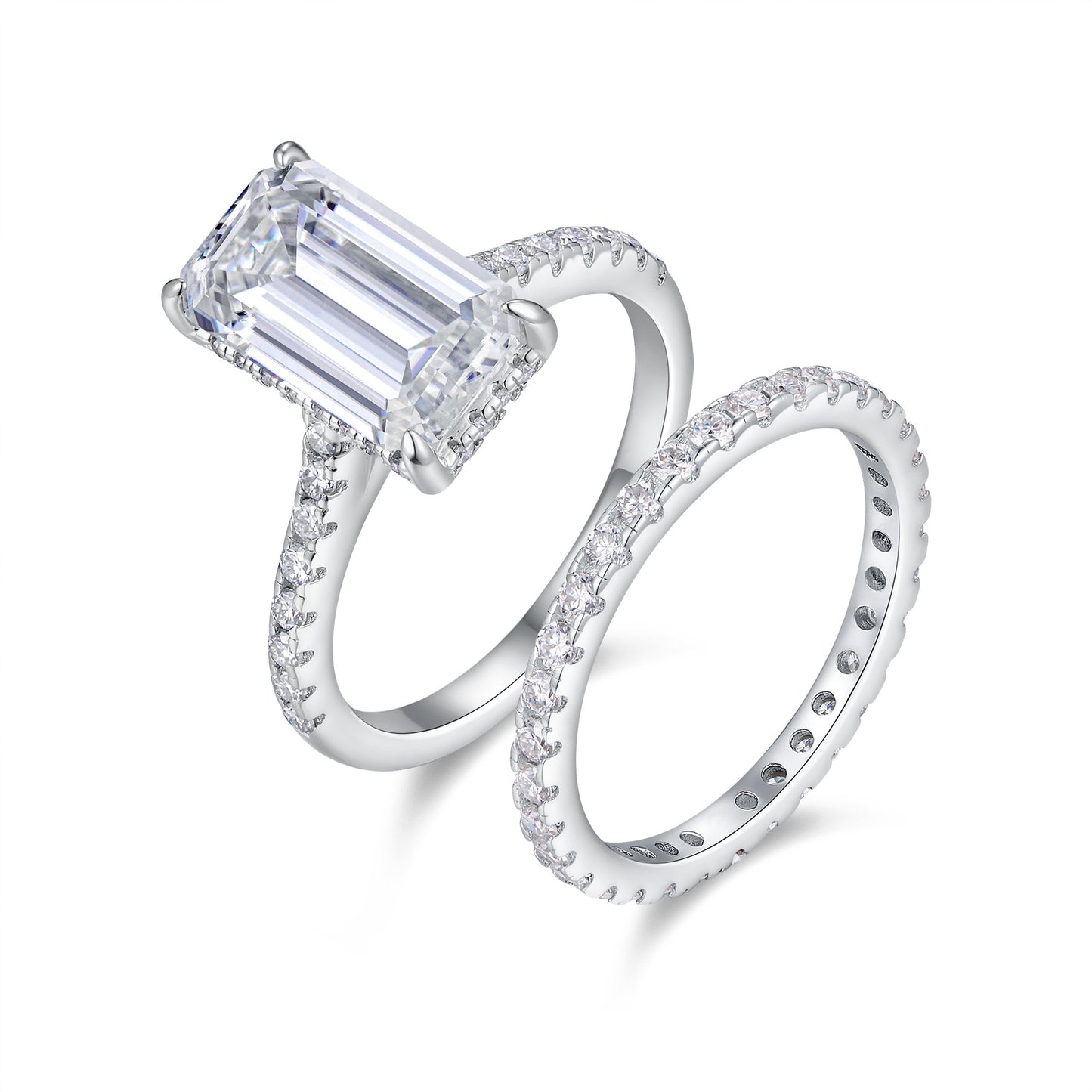 Octagonal Moissanite Double Rings Set With Top-quality Moissanite,  Luxury Silver Ring S925 Silver Plating Platinum