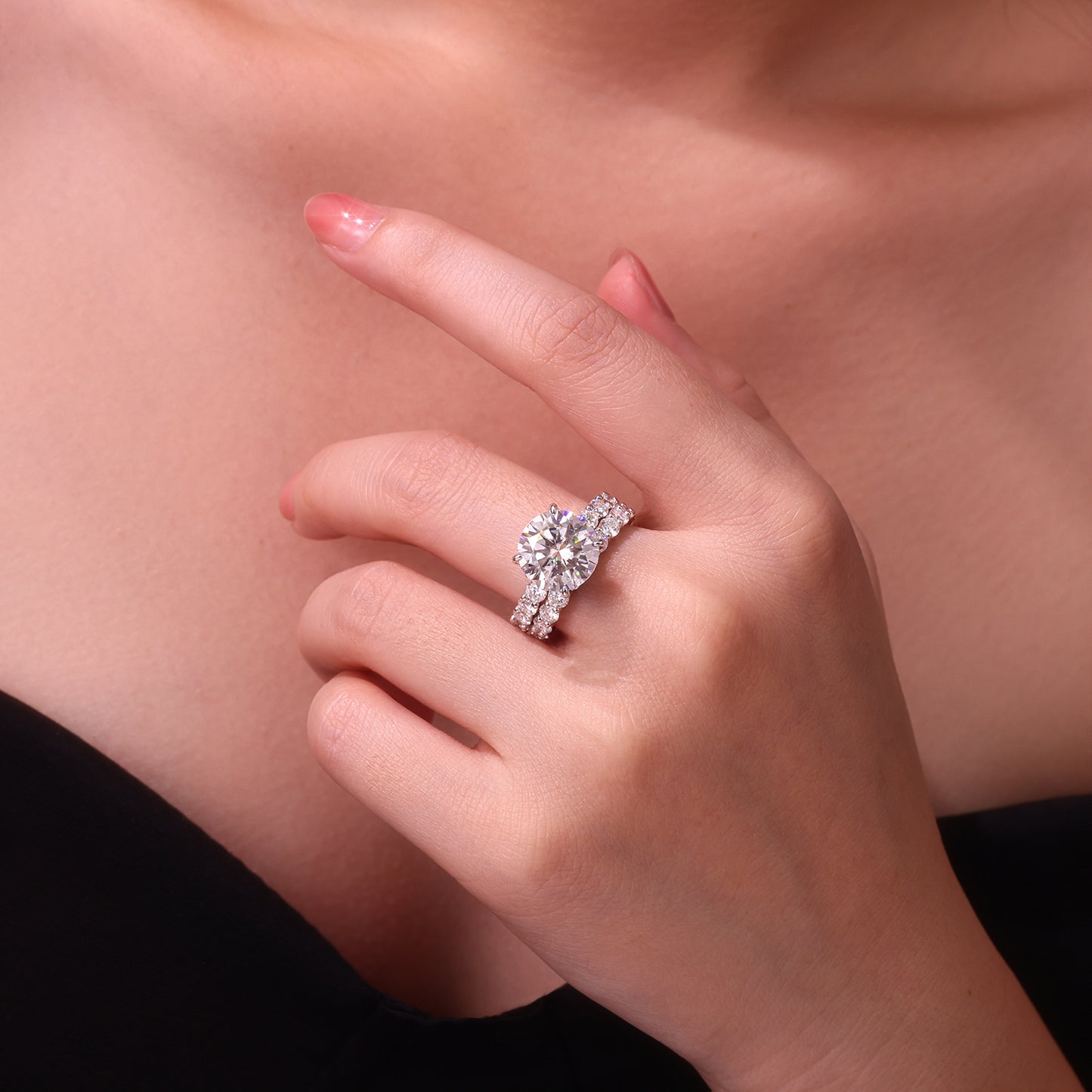 Time Vow - Luxury Silver Ring Set With Top-quality 5-carat Moissanite D Color VVS , S925 Silver And Platinum-plated