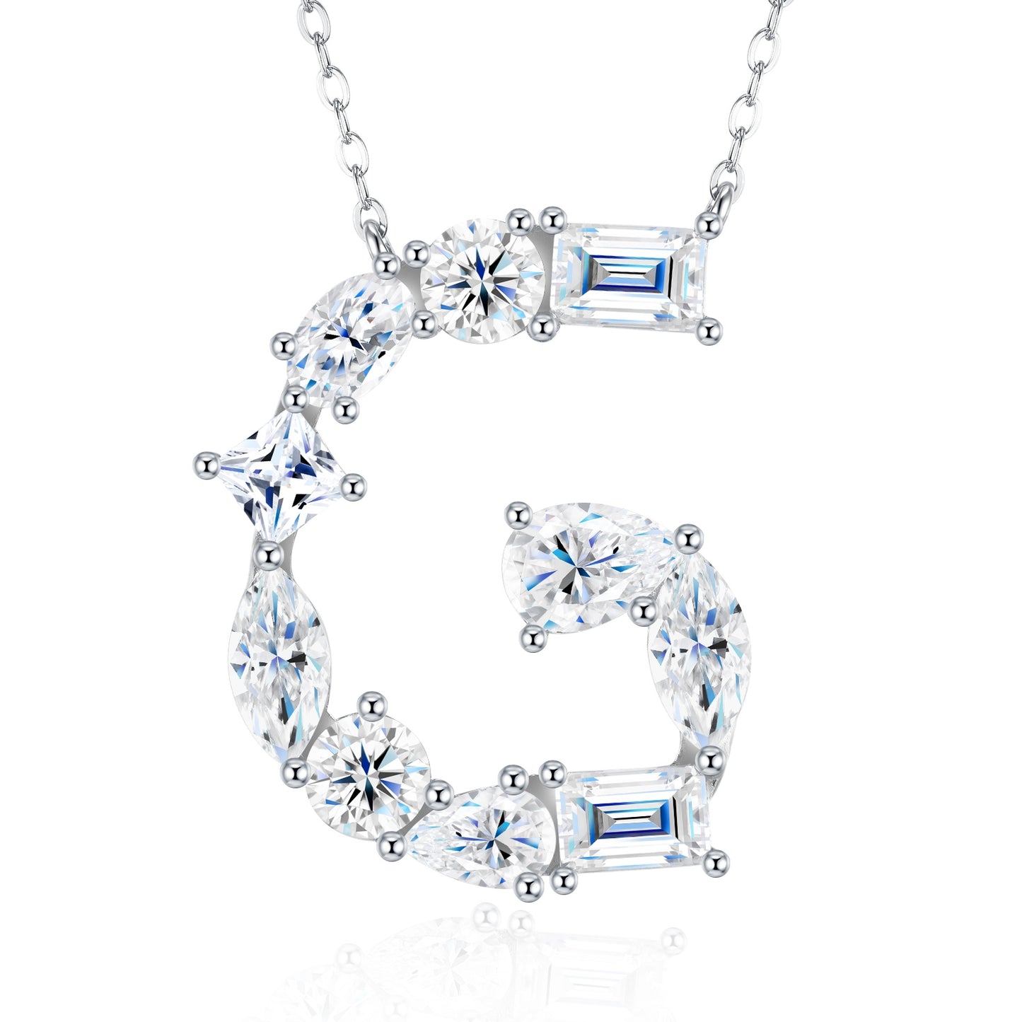 26-Letter - G - Luxxury Silver Necklace Featuring Top-quality Moissanite D Color VVS , Made Of S925 Silver Electroplated With Platinum.