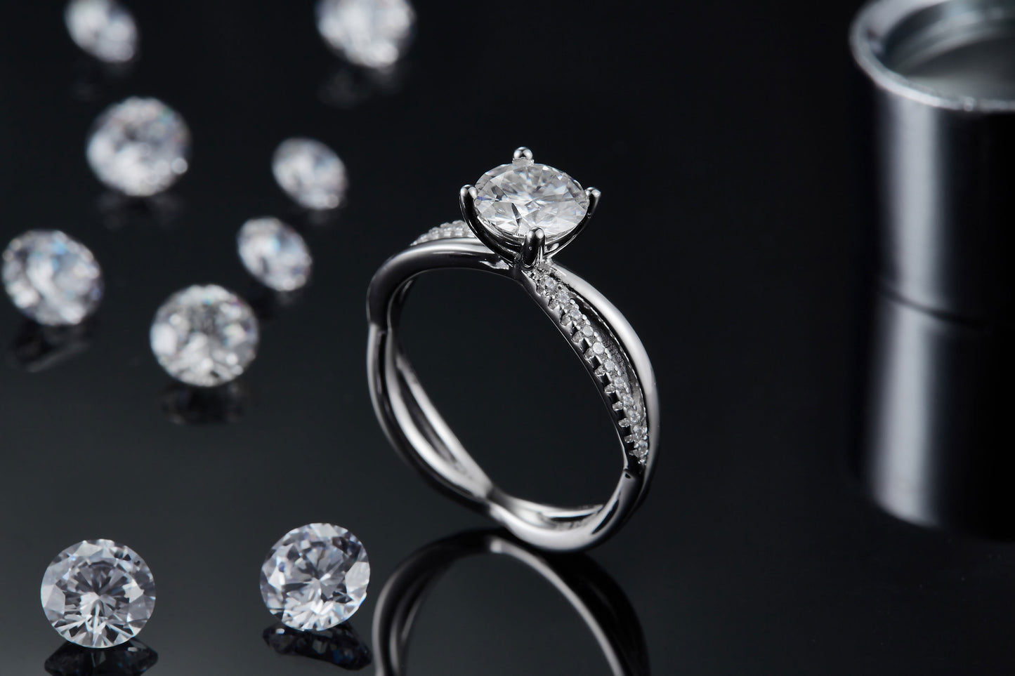 1-carat Luxury  Silver Ring Set With Top-quality Moissanite D Color VVS, S925 Silver Plated Platinum