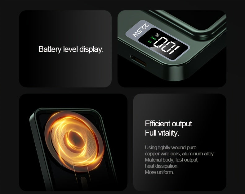 Ultra-Thin Magnetic Wireless Power Bank 10000mAh – 22.5W Super Fast Charging, PD 20W, 15W Wireless, LED Display, USB-C & Dual USB