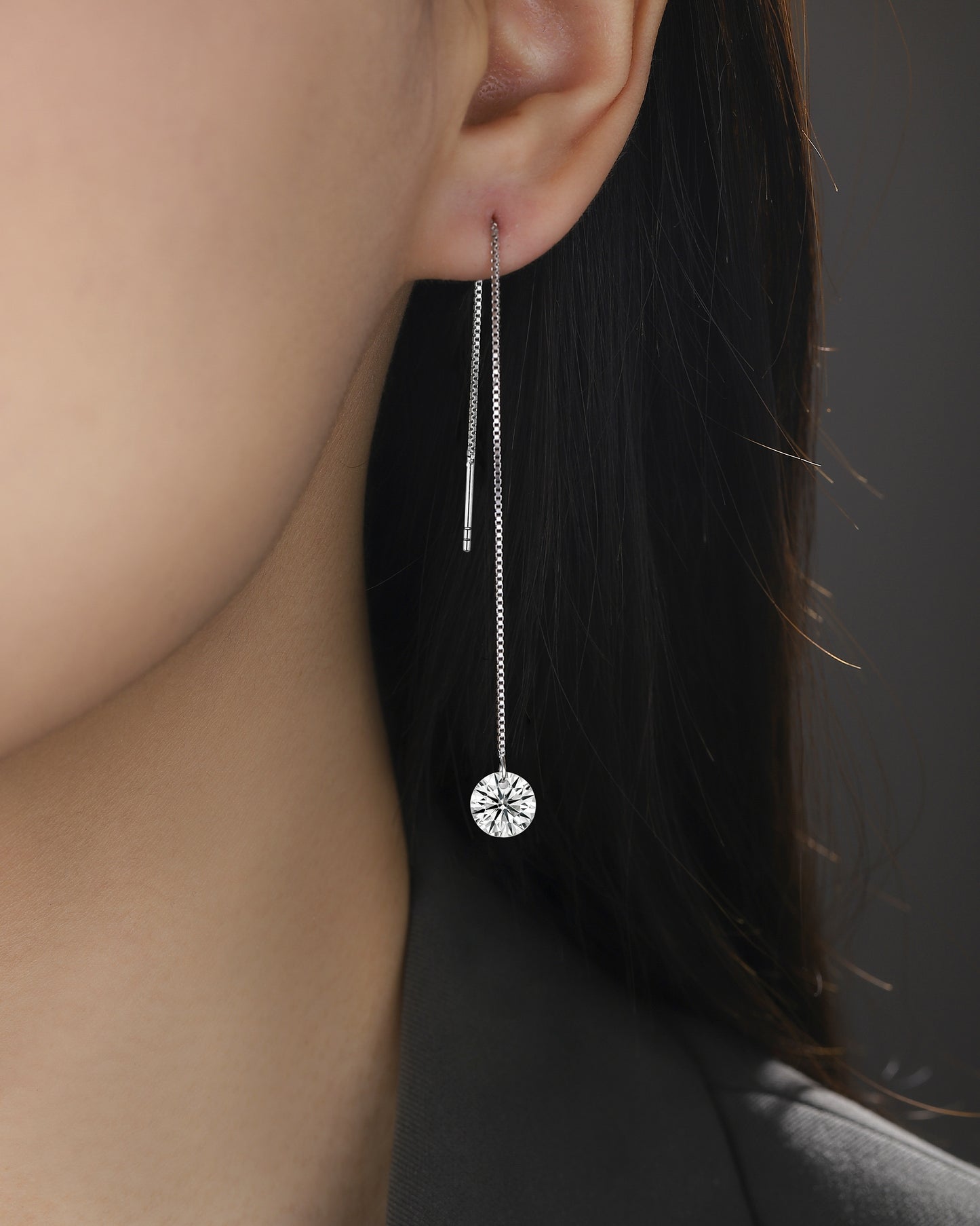 D Color VVS1 Moissanite Threader Earrings in S925 Sterling Silver | Platinum Plated Dangle Drop Jewelry