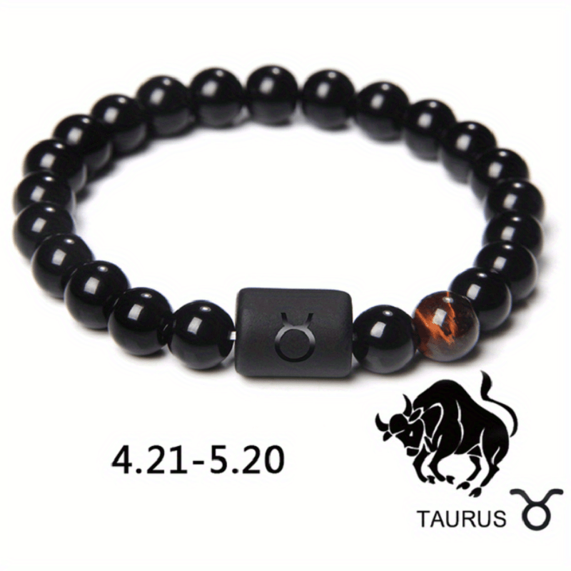 Unisex 12 Constellation Natural Black Obsidian Beaded Bracelets