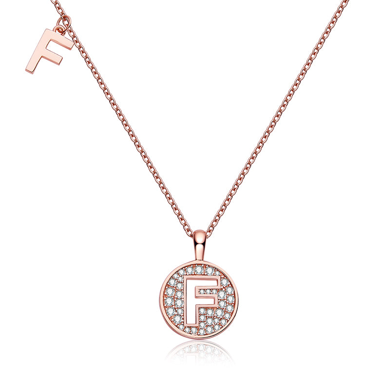 Luxury Initial Letter Necklace Pendant – F , S925 Silver Rose Gold Plated with Top-Quality Brilliant Moissanite