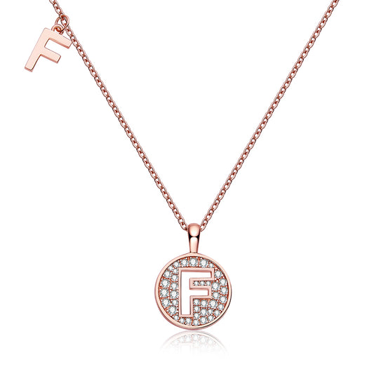 Luxury Initial Letter Necklace Pendant – F , S925 Silver Rose Gold Plated with Top-Quality Brilliant Moissanite