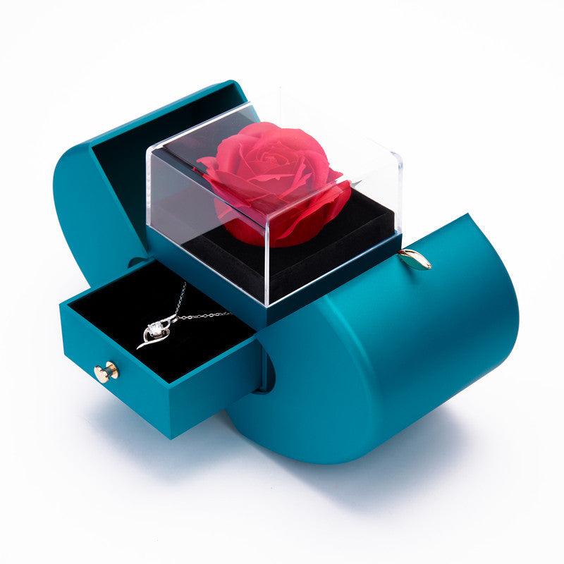 Eternal Preserved Real Red Rose and Necklace Gift Box Set