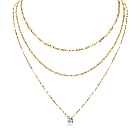 1-carat Luxury Silver Necklace With Top-quality Moissanite, S925 Silver Electroplated With Gold