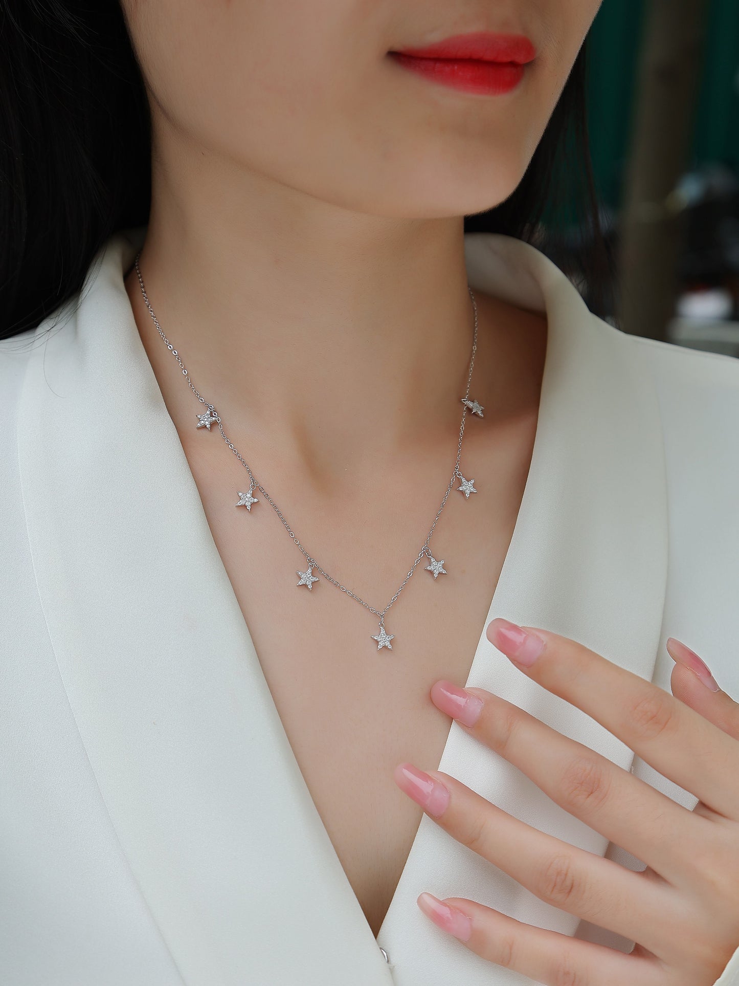 Star Love: Luxury S925 Silver Multi-Star Dangle Necklace - Moissanite & Platinum Plated