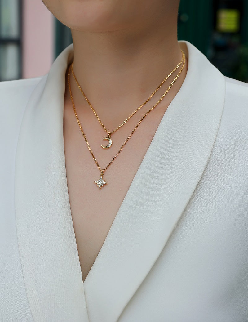 Luxury Silver Necklace Set With Top-quality Moissanite,S925 Silver Electroplated With Gold.