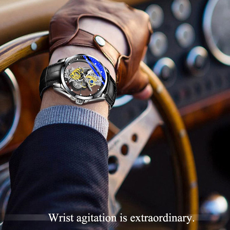 Luxurious Gold Plated Skeleton Quartz Watch for Men